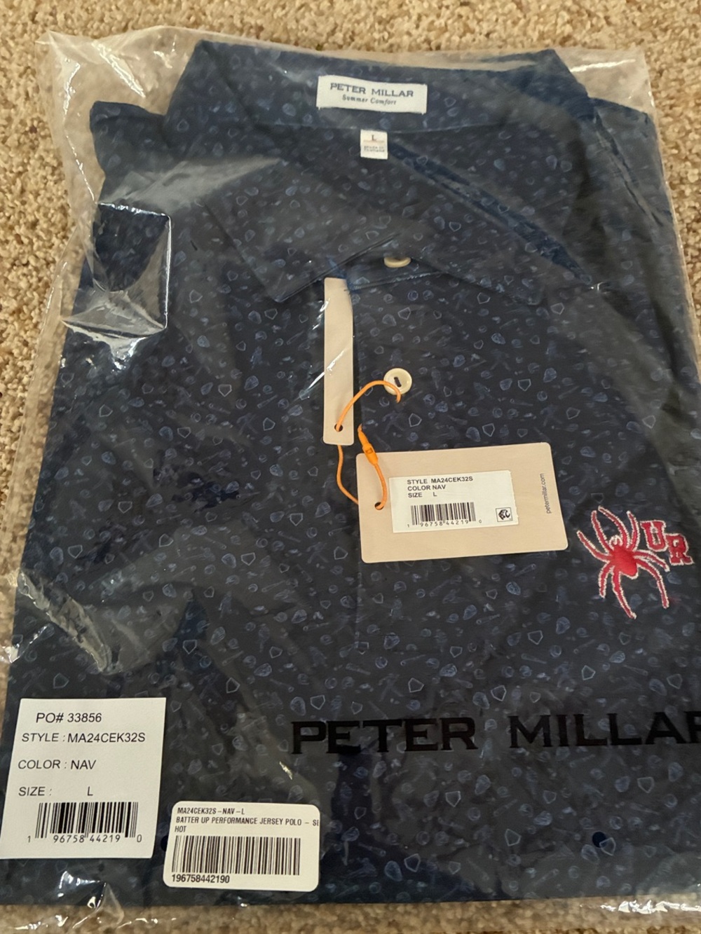 Peter Millar Men's Richmond Spiders "Batter Up" Performance Polo - L - NWT